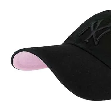 47 MLB New York Yankees Ball Park Clean Up Adjustable Hat, Adult One Size Fits All (New York Yankees Black Black Pink)