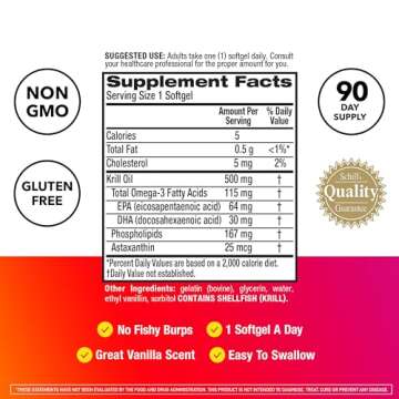 MegaRed Antarctic Krill Oil 500mg Omega 3 Fatty Acid Supplement, Extra Strength EPA & DHA Krill Oil Softgels (90cnt Box), Astaxanthin, Heart Health Supplement with No Fish Oil Aftertaste