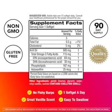 MegaRed Antarctic Krill Oil 500mg Omega 3 Fatty Acid Supplement, Extra Strength EPA & DHA Krill Oil Softgels (90cnt Box), Astaxanthin, Heart Health Supplement with No Fish Oil Aftertaste