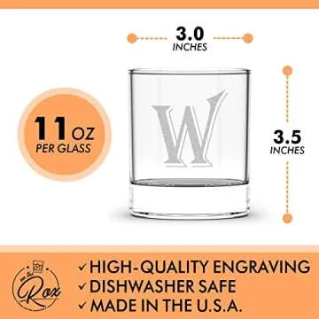 Monogrammed Gifts for Men - 4PC 11 Oz Custom Whiskey Glasses (W-Monogram) - Engraved Whiskey Glasses...
