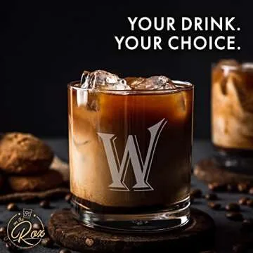 Monogrammed Gifts for Men - 4PC 11 Oz Custom Whiskey Glasses (W-Monogram) - Engraved Whiskey Glasses - Personalized Whiskey Glasses - Unique Bourbon Glasses - Personalized Glass Gifts for Dad