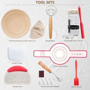 Complete Sourdough Starter Kit, Banneton Bread Proofing Basket with Glass Sourdough Starter Jar, Sou...