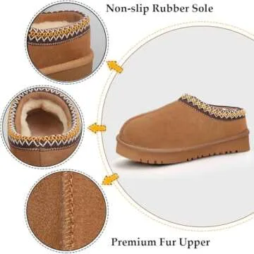 febatn Women's Platform Slippers Anti-Slip Mini Boots Fur Fleece Lined Sneakers Short Ankle Boot Comfy House Slippers for Indoor Outdoor