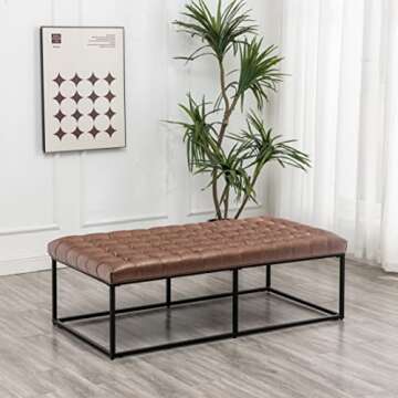 Wovenbyrd Modern Rectangular Button Tufted Cocktail Ottoman Footstool with Metal Base, 56-Inch by 28...