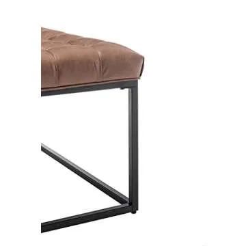 Wovenbyrd Modern Rectangular Button Tufted Cocktail Ottoman Footstool with Metal Base, 56-Inch by 28-Inch, Light Brown Faux Leather