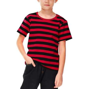 Halloween Freddy Kids Linus Costume Boys Black Red Striped T Shirt Crewneck Short Sleeve Basic Tee 9...