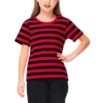 Halloween Freddy Kids Linus Costume Boys Black Red Striped T Shirt Crewneck Short Sleeve Basic Tee 9-10 Years