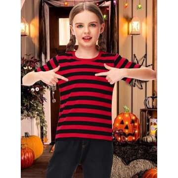 Halloween Freddy Kids Linus Costume Boys Black Red Striped T Shirt Crewneck Short Sleeve Basic Tee 9-10 Years