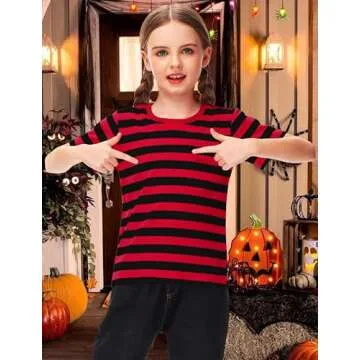 Halloween Freddy Kids Linus Costume Boys Black Red Striped T Shirt Crewneck Short Sleeve Basic Tee 9-10 Years
