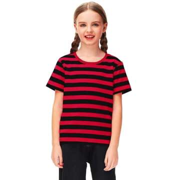 Halloween Freddy Kids Linus Costume Boys Black Red Striped T Shirt Crewneck Short Sleeve Basic Tee 9-10 Years