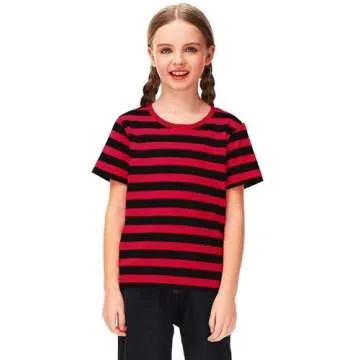 Halloween Freddy Kids Linus Costume Boys Black Red Striped T Shirt Crewneck Short Sleeve Basic Tee 9-10 Years
