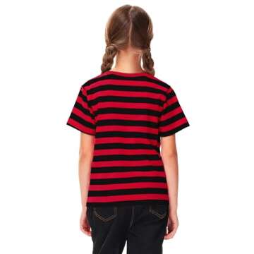Halloween Freddy Kids Linus Costume Boys Black Red Striped T Shirt Crewneck Short Sleeve Basic Tee 9-10 Years