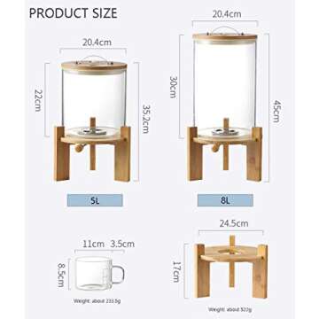 Flour and Cereal Container, 5L/8L, Rice Dispenser, Creative Glass Food Storge Container for Kitchen ...