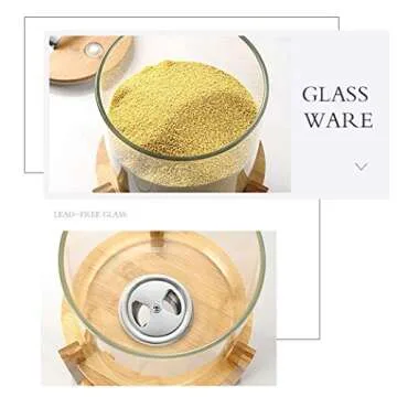 Flour and Cereal Container, 5L/8L, Rice Dispenser, Creative Glass Food Storge Container for Kitchen Organization and Pantry Store, Airtight Lid and Wooden Stand8L