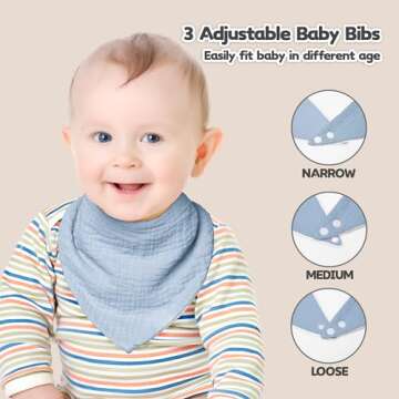 Susurration Muslin Baby Drool Bibs 6Pack Soft Triangular Adjustable Baby Bandana Bibs for Unisex Girls & Boys (Multicolored)