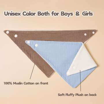 Susurration Muslin Baby Drool Bibs 6Pack Soft Triangular Adjustable Baby Bandana Bibs for Unisex Girls & Boys (Multicolored)