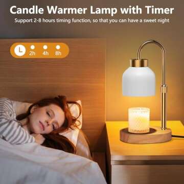 Candle Warmer Lamp, with Timer Dimmer and 2 Bulbs, Height and Brightness Adjustable, Modern Electric...