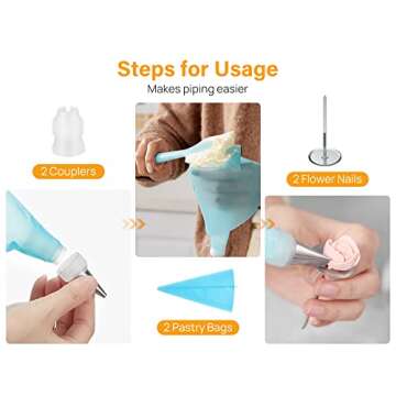 Kootek 42pcs Piping Bags and Tips Set, Cake Decorating Supplies Kits for Baking with 36 Numbered Frosting Icing Tips, 2 Reusable Pastry Bags, Easy Carry Storage Box and Other Baking Tools
