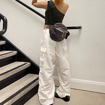 YAHUIUL Women's Apricot Parachute Pants Baggy Cargo Joggers