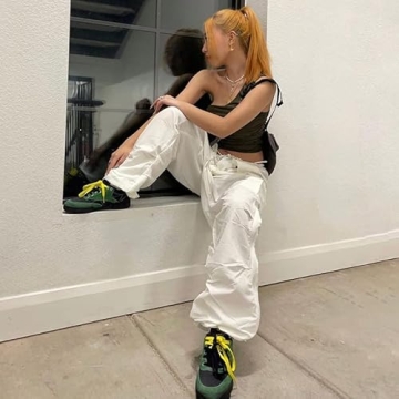 YAHUIUL Women's Apricot Parachute Pants Baggy Cargo Joggers