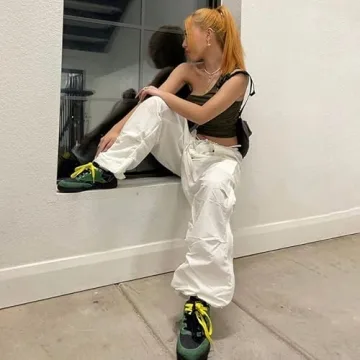 YAHUIUL Women's Apricot Parachute Pants Baggy Cargo Joggers