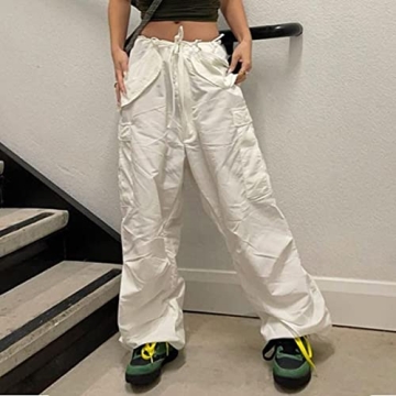 YAHUIUL Women's Apricot Parachute Pants Baggy Cargo Joggers