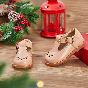 Felix & Flora Toddler Little Girl Nude Mary Jane Dress Shoes - Ballet Flats for Easter Flower Girl P...