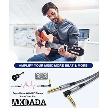 AkoaDa 1/4 Inch TRS Audio Cable | 10ft Durable and Flexible