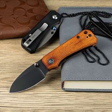 CIVIVI Baby Banter Pocket Knife for EDC, Ben Petersen Folding Knife with 2.34 in Nitro V Steel Blade Cuibourtia Wood Handle, Titanium Thumb Stud Opener C19068SB-2(Wood)