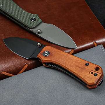 CIVIVI Baby Banter Pocket Knife for EDC, Ben Petersen Folding Knife with 2.34 in Nitro V Steel Blade Cuibourtia Wood Handle, Titanium Thumb Stud Opener C19068SB-2(Wood)