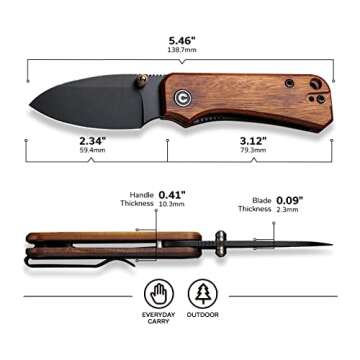 CIVIVI Baby Banter Pocket Knife for EDC, Ben Petersen Folding Knife with 2.34 in Nitro V Steel Blade Cuibourtia Wood Handle, Titanium Thumb Stud Opener C19068SB-2(Wood)