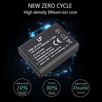 LP LP-E10 Battery Charger Pack, 2-Pack Battery & Charger, Compatible with Canon EOS Rebel T7, T6, T5, T3, T100, 4000D, 3000D, 2000D, 1500D, 1300D, 1200D, 1100D &More (Not for T3i T5i T6i T6s T7i)