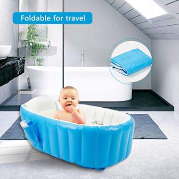 Baby Inflatable Bathtub, Portable Infant Toddler Bathing Tub Non Slip Travel Bathtub Mini Air Swimming Pool Kids Thick Foldable Shower Basin with Air Pump, Blue