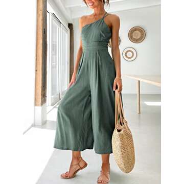 ANRABESS Women's Summer Straps One Shoulder High Waist Dressy Casual Wide Leg Linen Jumpsuit Romper ...