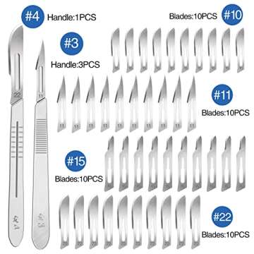 44 PCS 40 Scalpel Blades with #10#11#15#22 Scalpels Surgical Sterile Blades Including Four Handle,La...
