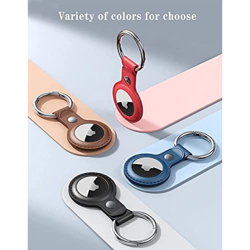 Eusty Air Tag Keychain for Apple Airtags Holder, 4 Pack Protective Leather Case Tracker Cover with Airtag Key Ring Compatible New AirTag Dog Collar (Multi-Color)