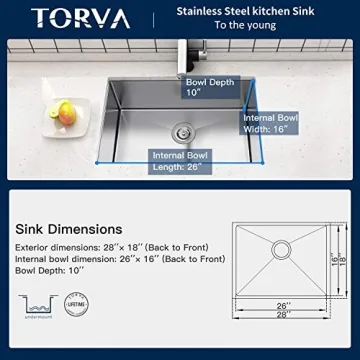 TORVA 28-Inch Kitchen Sink with Premium Stainless Steel