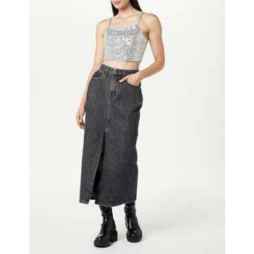 The Drop Women's Dixon Denim Column Skirt, Faded Carbon, XXS