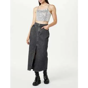 The Drop Women's Dixon Denim Column Skirt, Faded Carbon, XXS