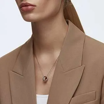 Swarovski Further Pendant, Pavé, Intertwined circles, White, Rose gold-tone Finished