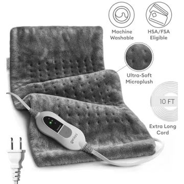 GENIANI Large Electric Heating Pad for Back Pain & Cramps Relief, Valentines Day & Birthday Gifts for Women Mom, FSA HSA Eligible, Auto Shut Off, Machine Washable, Heat Pad for Neck & Shoulder, 12×24"