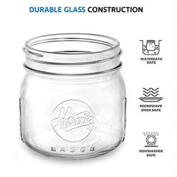 Tebery 6 Pack Wide Mouth Home Glass Mason Jars with Airtight Lids and Bands, 16Oz Canning Glass Jars for Canning, Fermenting, Pickling, Decor