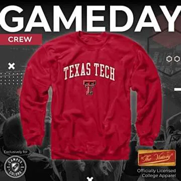 Campus Colors Adult Arch & Logo Soft Style Gameday Crewneck Sweatshirt (Texas Tech Red Raiders - Red, Large)