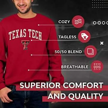 Campus Colors Adult Arch & Logo Soft Style Gameday Crewneck Sweatshirt (Texas Tech Red Raiders - Red, Large)