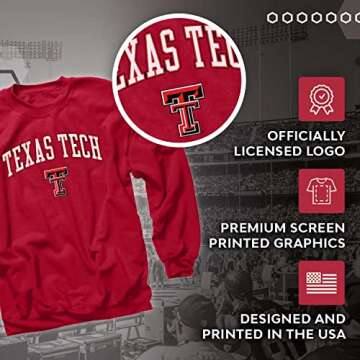 Campus Colors Adult Arch & Logo Soft Style Gameday Crewneck Sweatshirt (Texas Tech Red Raiders - Red, Large)