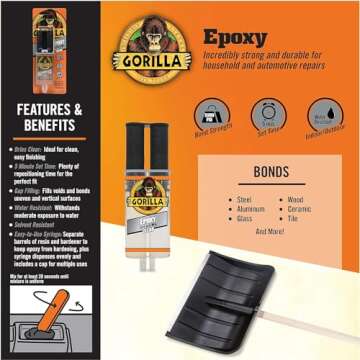 Gorilla 2 Part Epoxy, 5 Minute Set, Incredibly Strong Bonding, .85 Ounce Syringe, Clear, (Pack of 1)