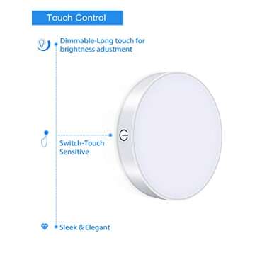 WILLED 3000K Dimmable Touch Lights, Battery Rechargeable Tap Lights, Magnet Stick on Closet Light, Portable LED Puck Night Lights for Cabinet, Wardrobe, Counter, Kitchen, Bedroom (2 Pack)