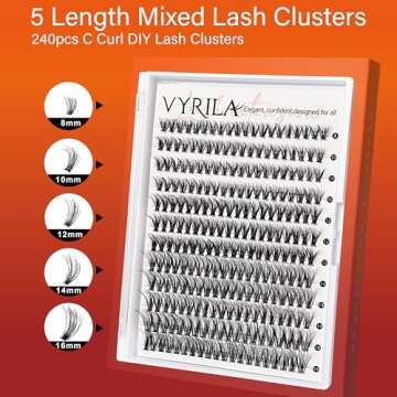VYRILA Lash Cluster 240pcs Individual Lashes,8-16mm Diy Lash Extension,C Curl Lash Clusters Wispy,3D Natural Lash Clusters Look Like Eyelash Extension DIY at Home (Orange 40P-C-8-16mix)