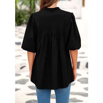 PRETTYGARDEN Women's 2025 Summer Short Lantern Sleeve Tops - Loose Fit Button Down Shirt Casual Plea...