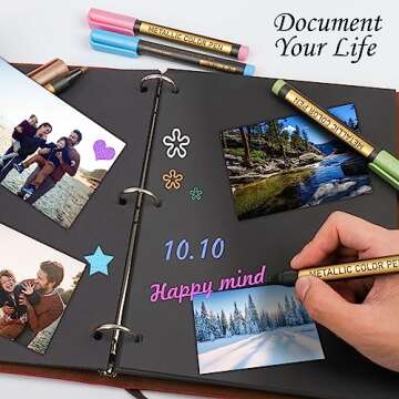 JR.WHITE Paint Markers Pens Metallic, 10 Colors Paint Pens for Rock Painting, Black Paper, Scrapbook, Photo Album, Paint Marker for DIY Arts & Crafts, Glass, Wood, Card Making, Scrapbook Supplies